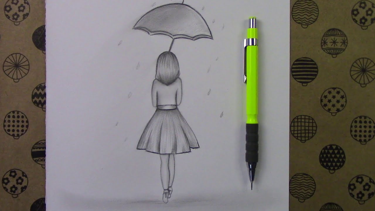Şemsiyeli Bir Kız Nasıl Çizilir - How To Draw A Girl With Umbrella ...