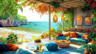 Positive Summer Jazz at a Sunny Seaside Porch Ambience  Smooth Jazz Music & Ocean Waves for Relax