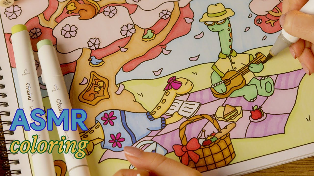Colorazione in ASMR 🖌️🦕 #1 Picnic - Dinosauri fanno cose da colorare (Spring Edition 2024)