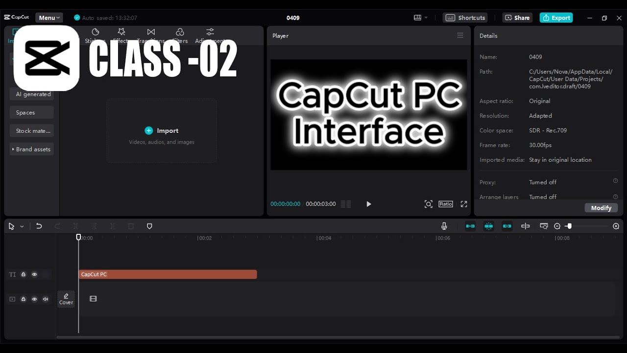 CapCut PC Interface - hompage - Interface - CapCut PC Course - Class 02 - SQ TECH LAB