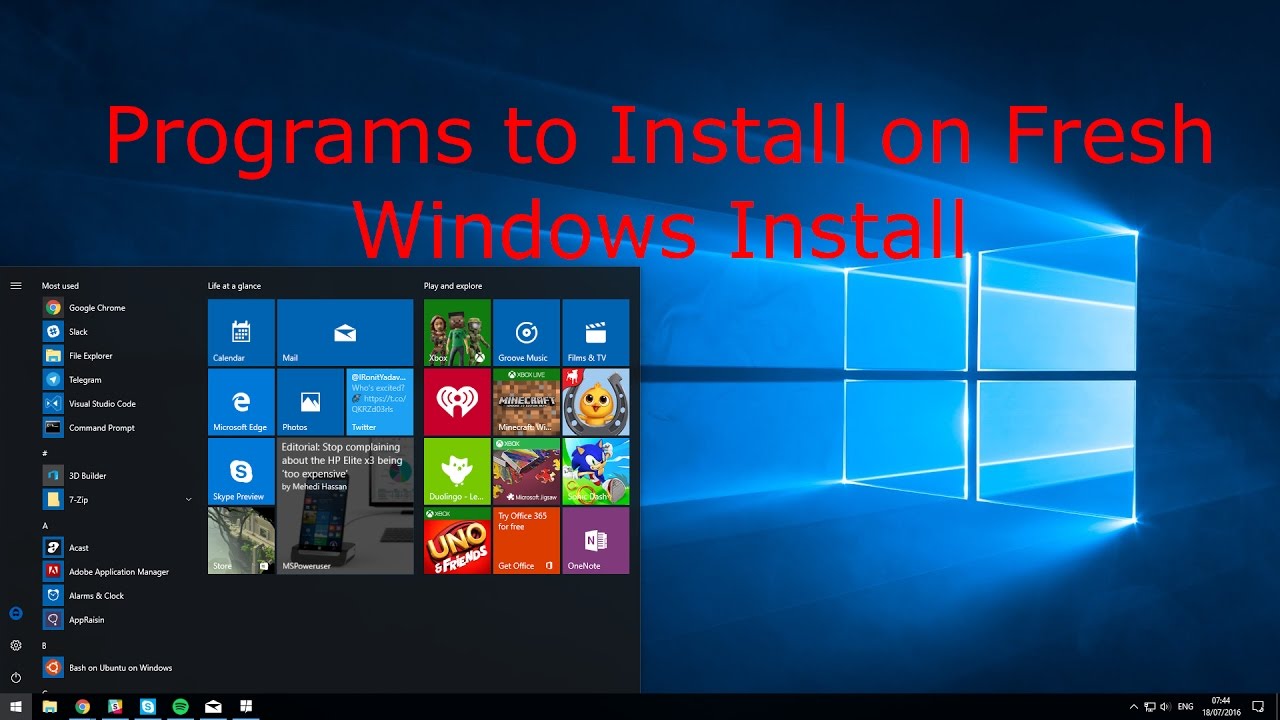 Windows 10 First install Programs - YouTube