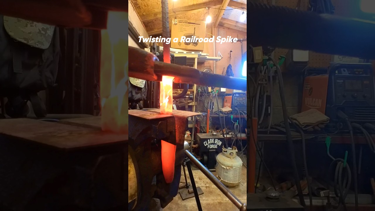 Twisting a hot railroad spike 🔥 