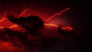 Orange Heavy Thunderstorm Lightning Strikes At Night With Rain Background Video