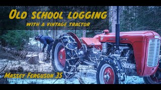 Old school logging with a Vintage tractor - MF 35