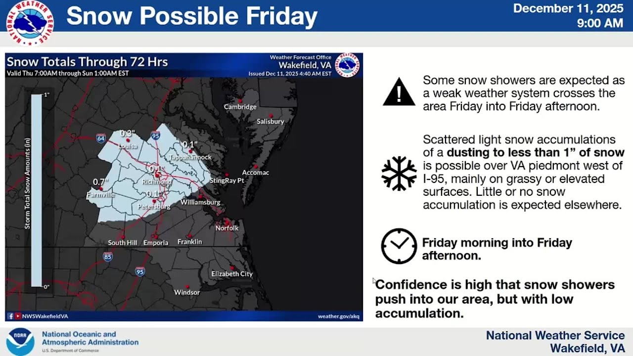 Dusting of snow, less than 1 inch possible Friday - YouTube
