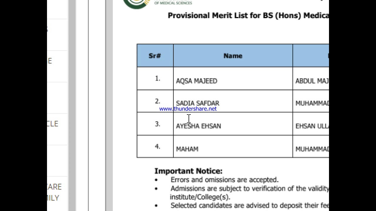 NUMS 10th Merit List of BS. HONS MIT | Merit List Drop | Admissions 2019