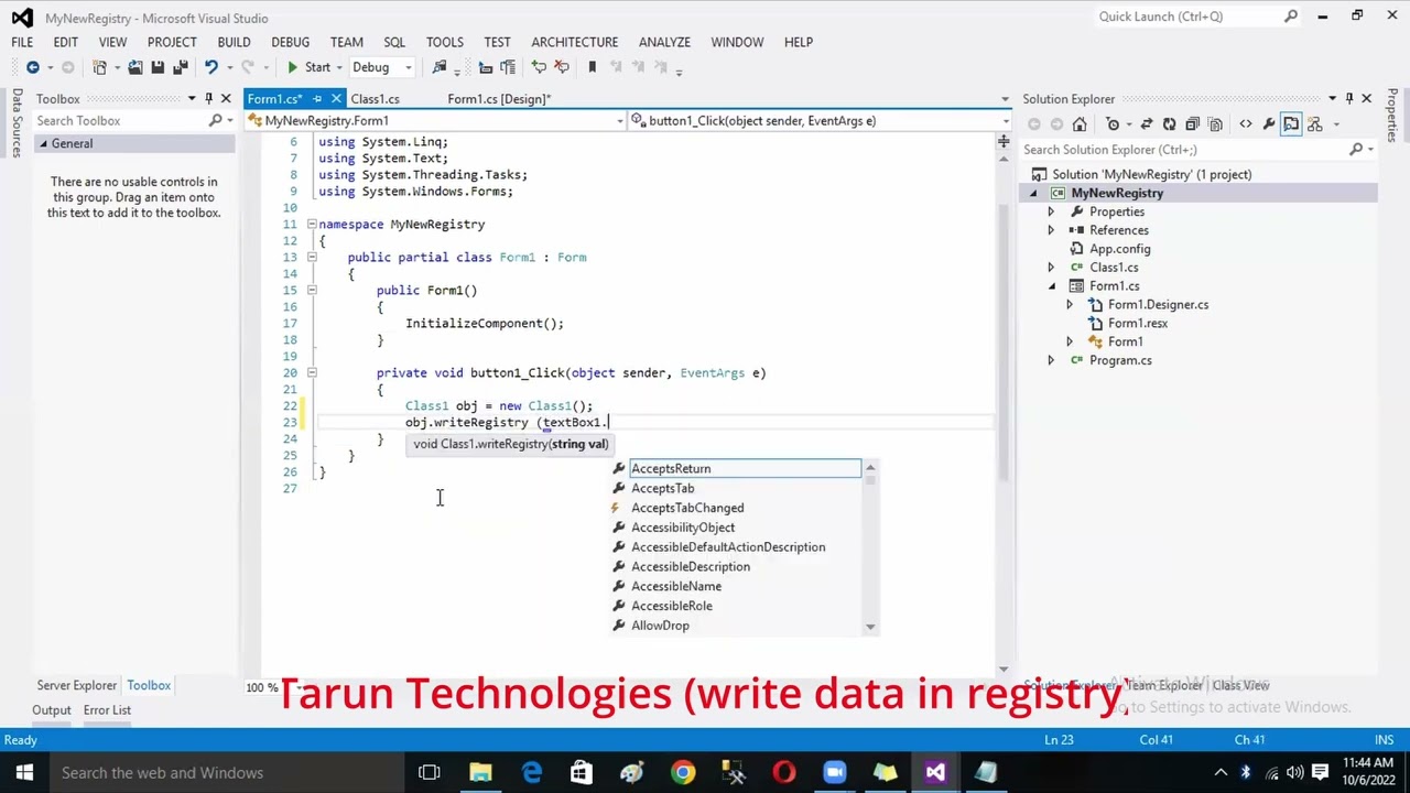Read Write Data in Registry C Sharp .net - YouTube