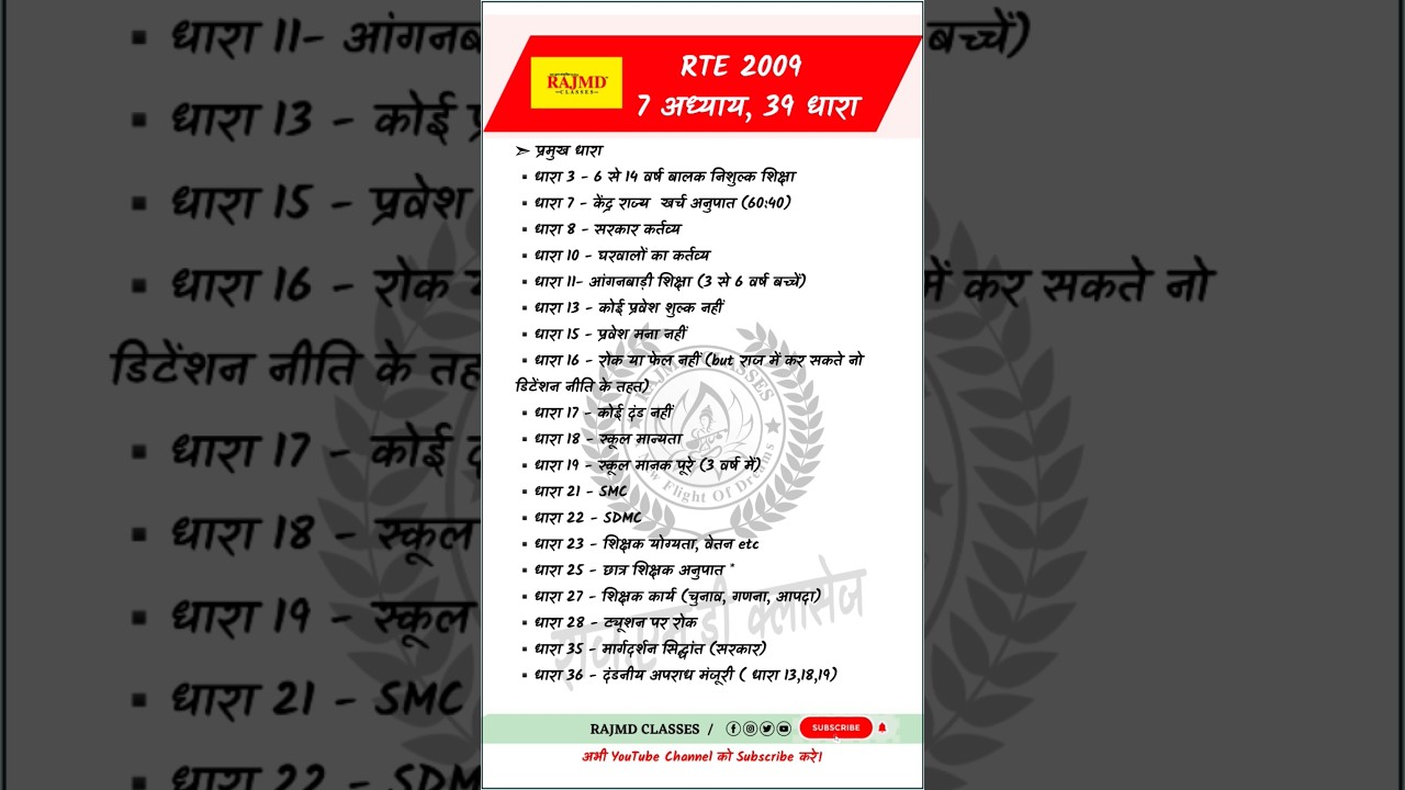 REET RTE 2009 | right to education act 2009 | निशुल्क शिक्षा का अधिकार अधिनियम #video #gk #rte2009