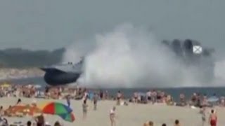 Massive hovercraft lands on beach