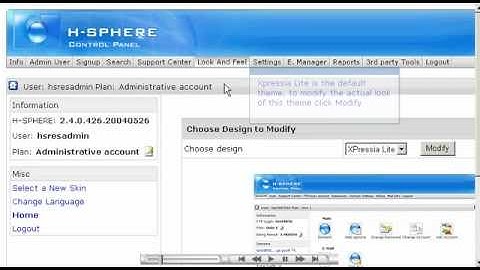 Changing the interface design and color in H-sphere - Reseller Guide - Host Department LLC
