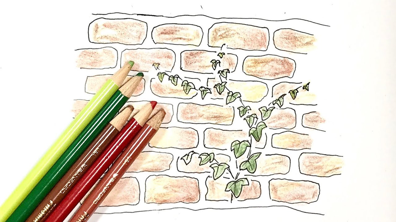 レンガとツタ の描き方 色鉛筆とペンの簡単イラスト Brick Ivy Youtube