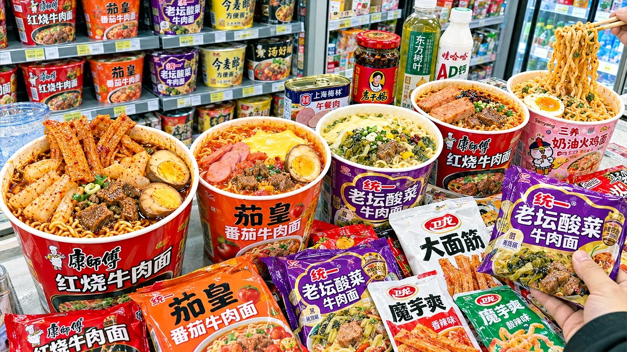이게 진짜 편의점 음식이라고? 상상도 못한 비주얼! 중국 편의점 이색 라면과 간식 꿀조합 | Various Chinese Convenience Store Ramen Combo