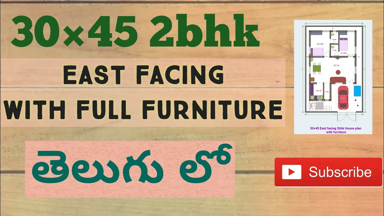 30×45 East facing {8985201086}house plan with full furniture in telugu