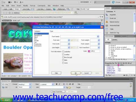 Dreamweaver CS5 Tutorial Editing an External Style Sheet Adobe Training Lesson 9.3