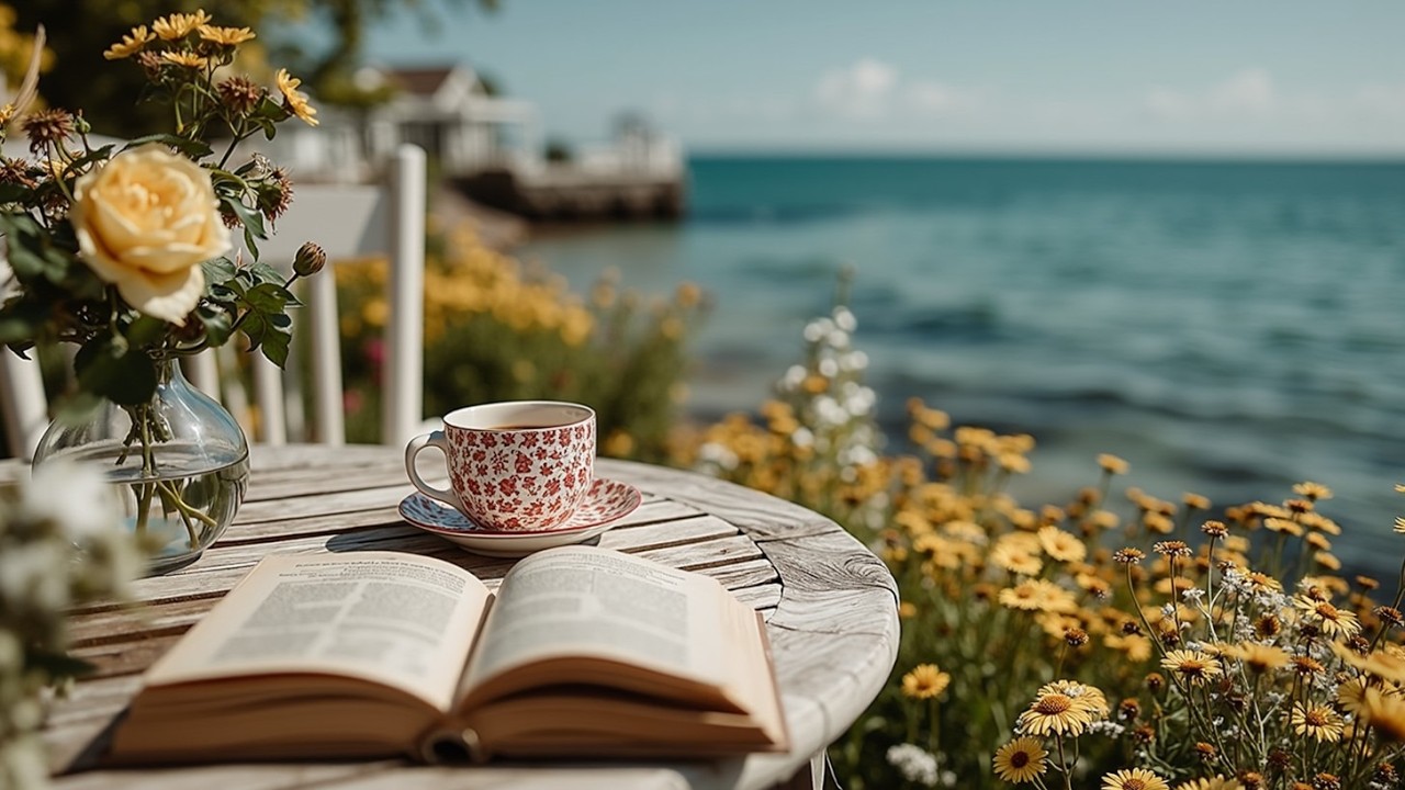 Bossa Nova Beach Cafe Vibes ~ Smooth Jazz Guitar & Ocean Waves