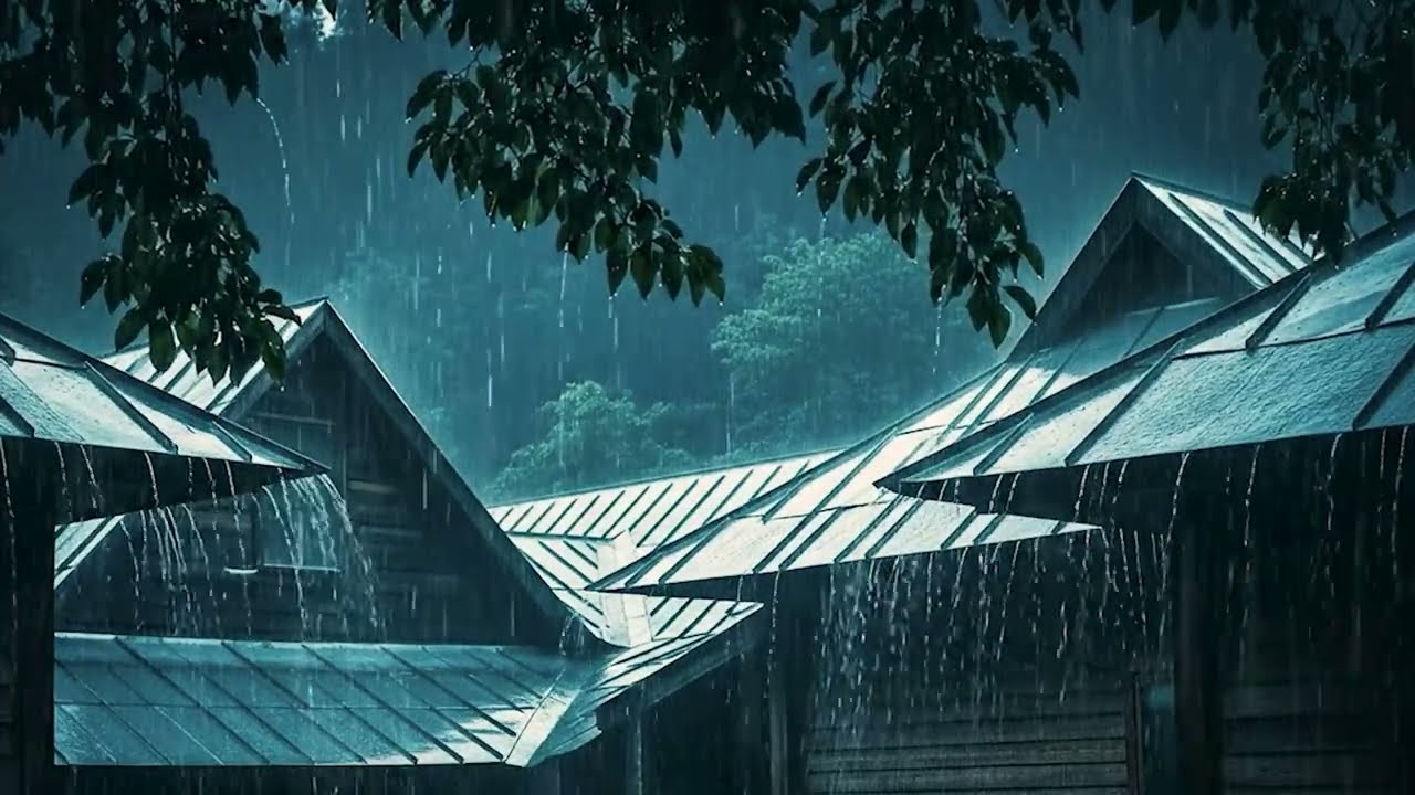 Fall Asleep Fast with Heavy Rain & Thunderstorm on Metal Roof in Forest
