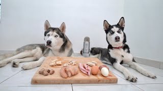 ASMR Husky Eats Raw Chicken Parts with Girlfriend!