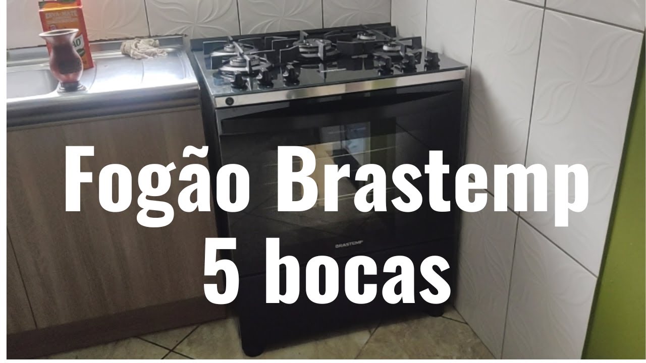 Fogão Brastemp 5 Bocas Preto Com Mesa de Vidro e Turbo Chama - BFS5VCE