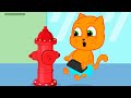 Cats Family in English - Fire hydrant Cartoon for Kids