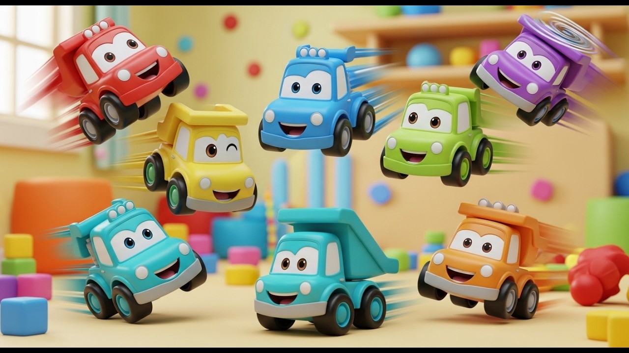Seven Little Toy Trucks Roll Roll Roll | Construction & Vehicle Song for Kids