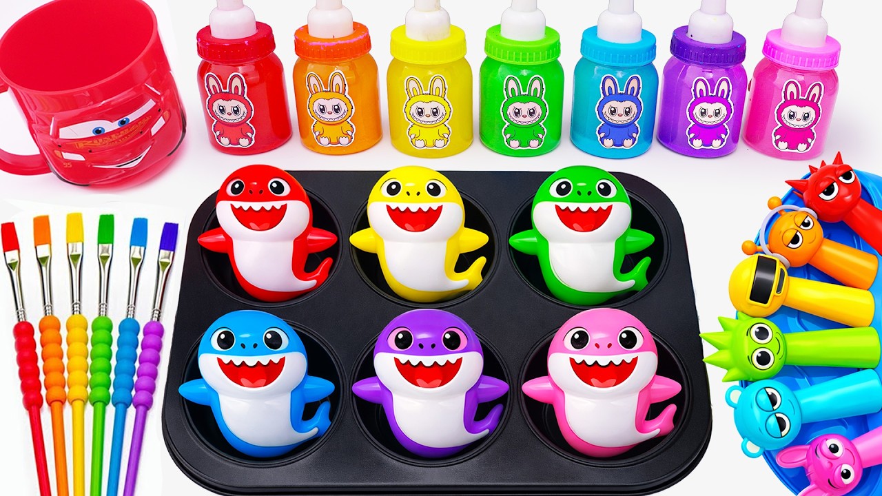 Oddly Satisfying Video 🌈 How To Make 6 Baby Shark With SPRUNKI Lollipop Labubu Paint Color ASMR