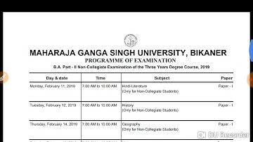 Mgsu B.A. 2nd year  non collegiate time table 2019 ||
