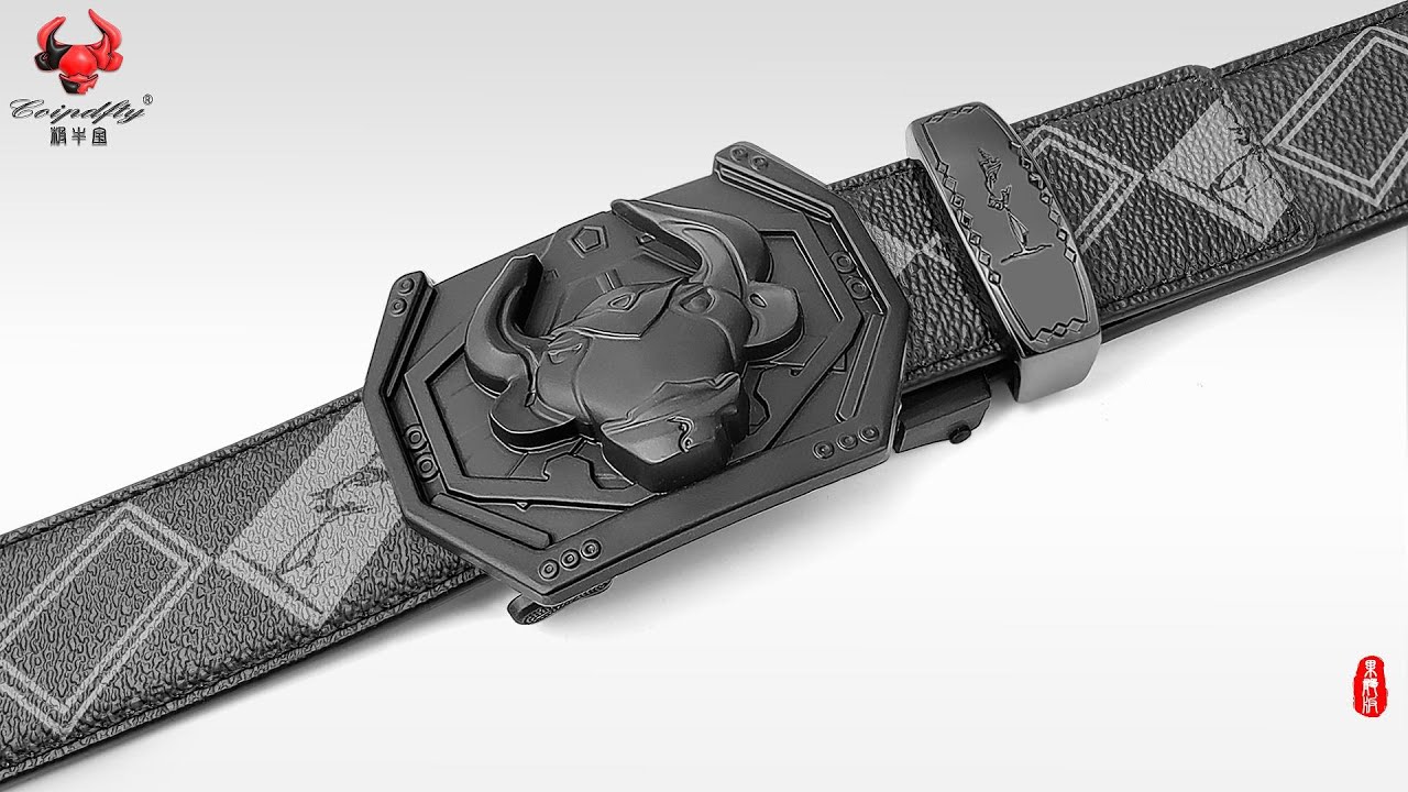 coipdfty Men's Belt - Prophecy Edition:Black alloy bull buckle paired with black