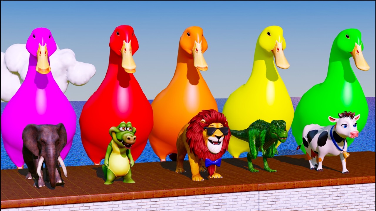 Long Slide Game with Cow Elephant Gorilla Hippopotamus Tiger 3d Animal Game | @funnyanimals12233