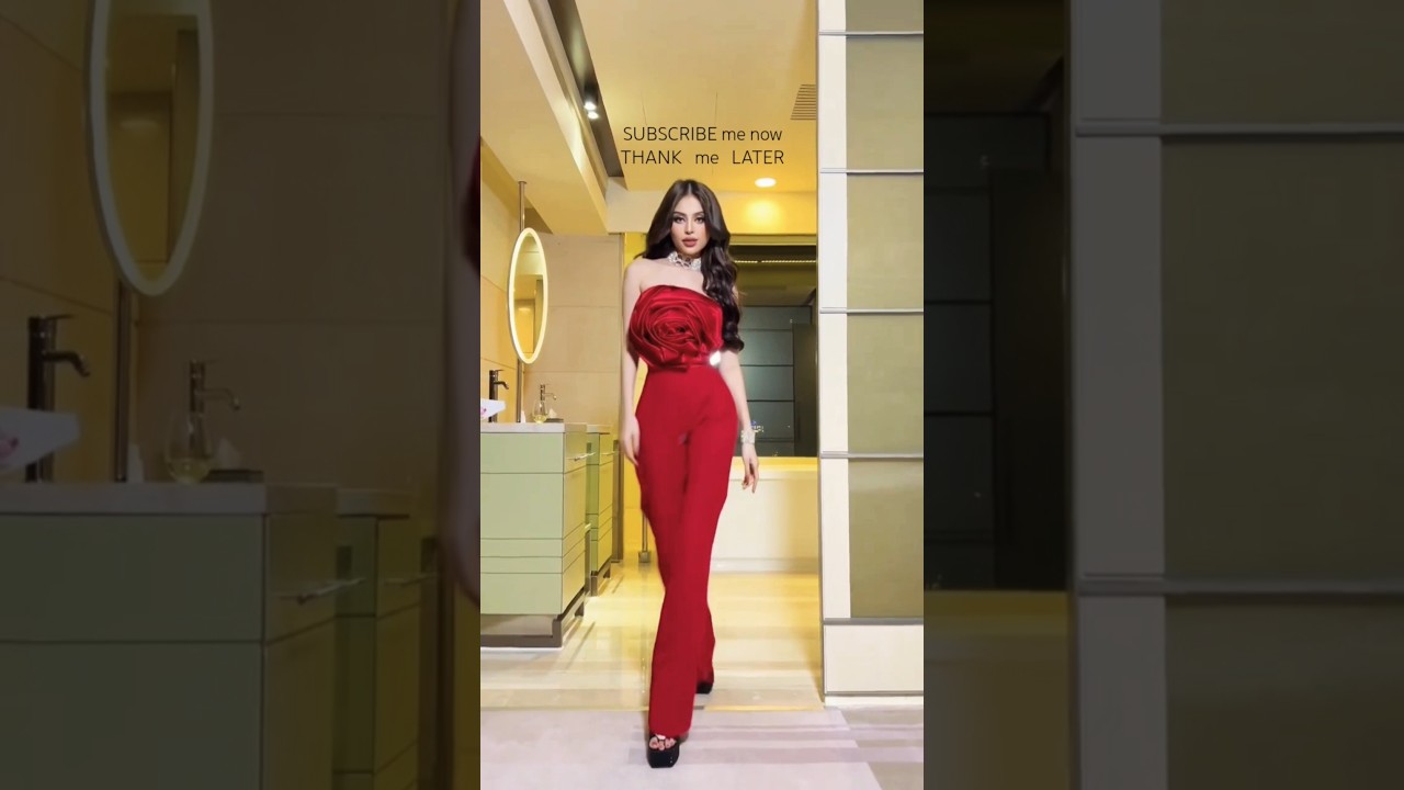 Red Rose Top with Matching Pants & Black High Heels | Elegant Fashion Look 