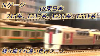 【Nゲージ】JR東日本215系、E217系、E231系、E531系 ③<複々線すれ違い走行シーン>