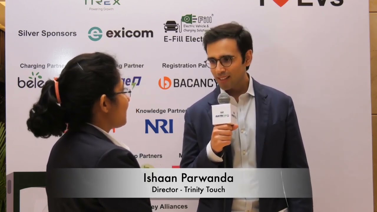 Mr. Ishaan Parwanda at Electricon 2024 discusses TRICHARGE features for EV charging solutions.