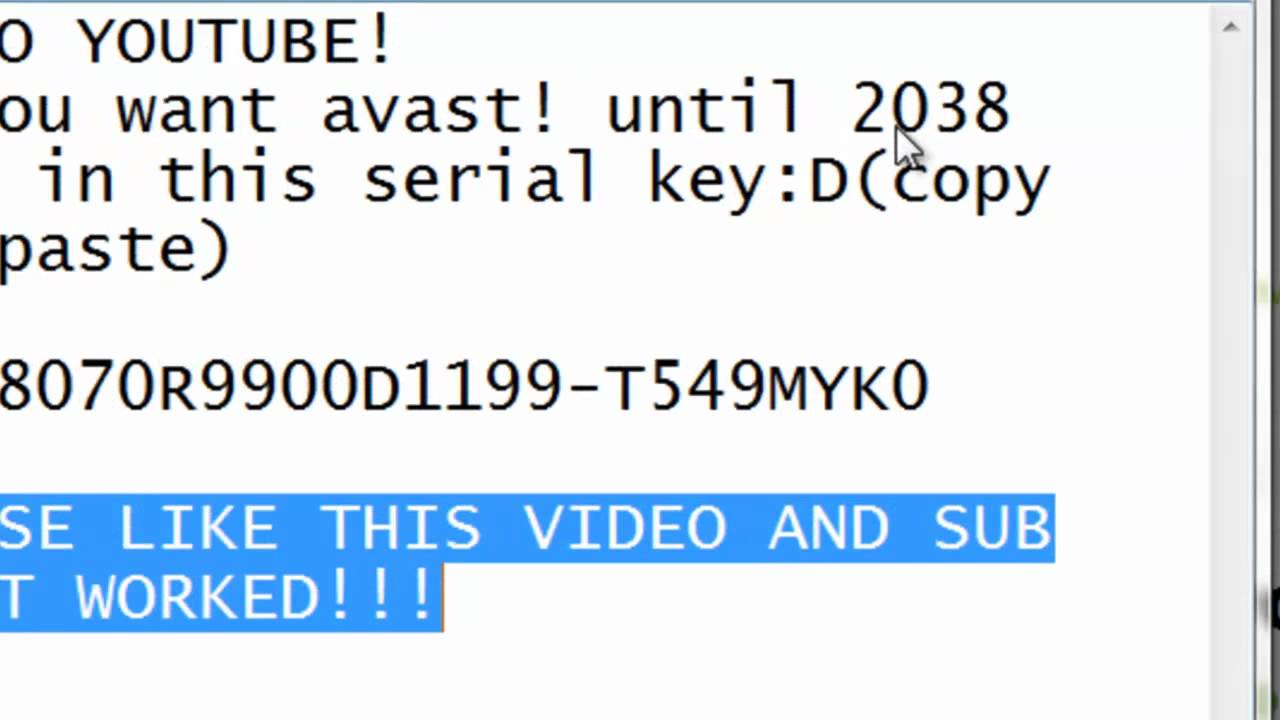 Avast 6 Serial Key 2038