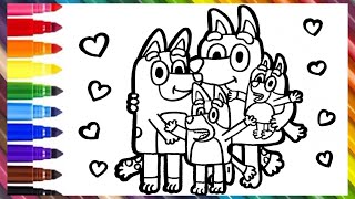 Drawing and Coloring Bluey and Her Family ❤ Drawings for Kids | How to Draw