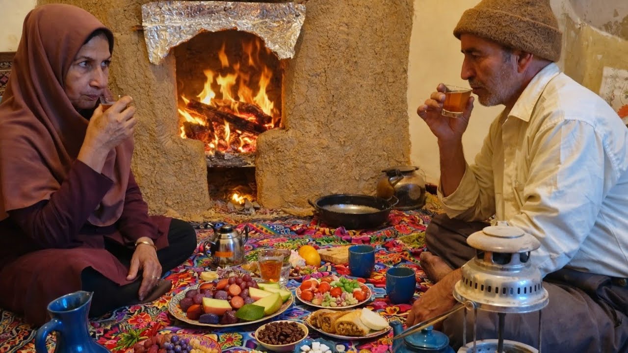 A quiet village, mornings to noon, the winter routine of rural couples