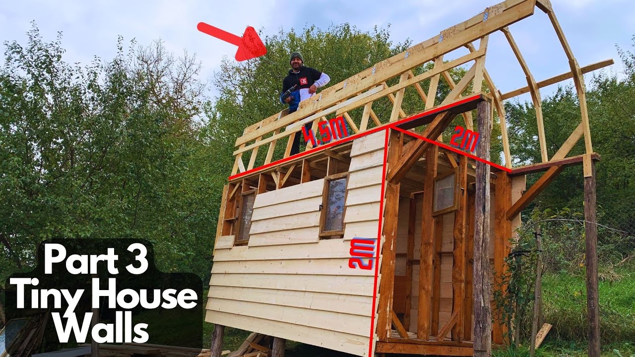 View of Building Cheap Tiny House Step by Step | DIY Off Grid Wooden Cabin ...