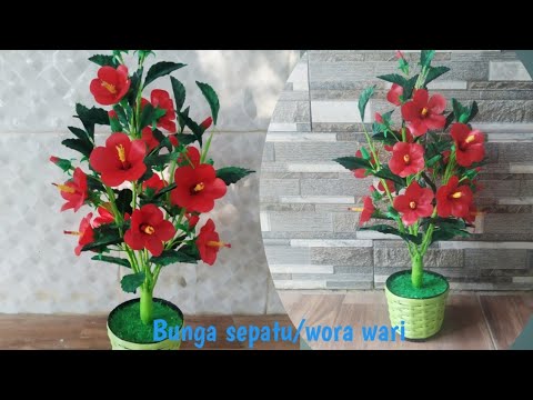Cara membuat bunga sepatu dari kresek || Bunga sepatu/wora wari kresek