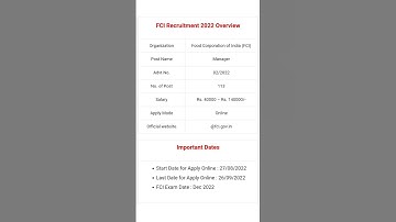 fci manager 2022 / important all date / fci all post details / #fcimanegar