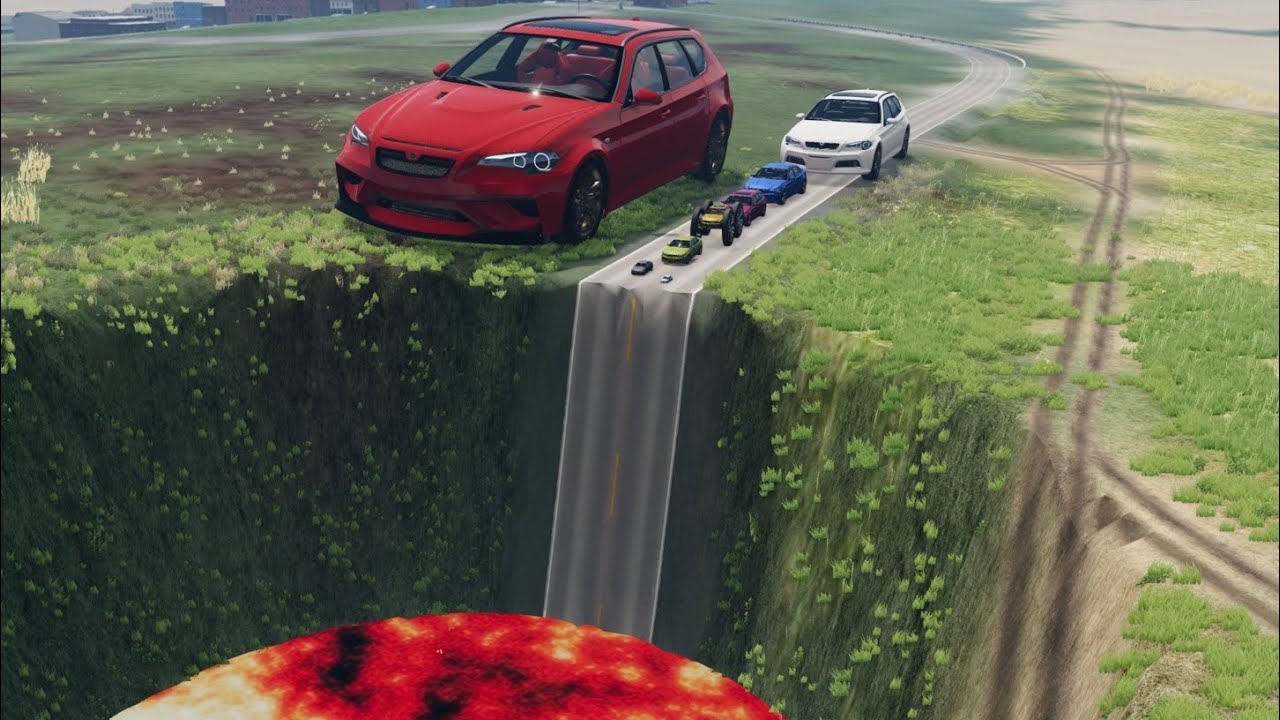 Colorful Small to Giant Cars vs Giant Pit  Lava- BeamNG.Drive #3