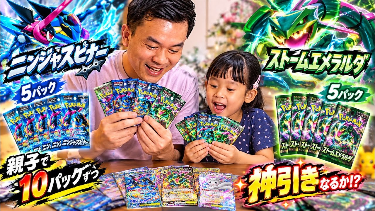 ポケカ開封】父娘で10パック勝負！ニンジャスピナー＆ストーム