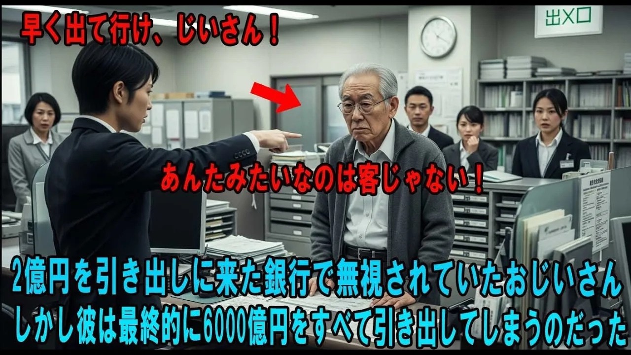 私は84歳。古びたコートを着て銀行に行ったら、スーツの男にこう言われました。 「おじいさんが2億円持っていたら、私が遠取りになりますよ。」 ロビー中に響く笑い声。誰もが私をホームレス扱いし、若い行員まで眉をひそめました。 でも、私は通帳を開き、静かに言いました。 「全額、引き出します。」 その瞬間、銀行の空気が凍りつきました。支店長が走ってきて、特別室へ通された私は、ある決断を下しました。...