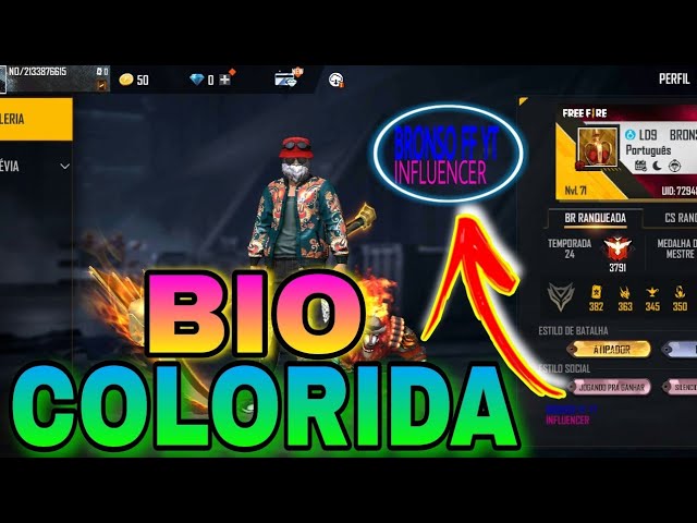 COMO COLOCAR BIOGRAFIA NOME COLORIDO NO FREE FIRE MENSAGEM NO PERFIL 