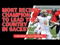 Who was the last NAIA football champion to lead the country in sacks?