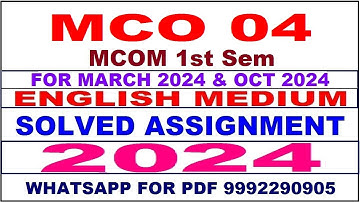 mco 4 solved assignment 2024 | mco 4 solved assignment in english 2023-24 | mcom 1st Sem
