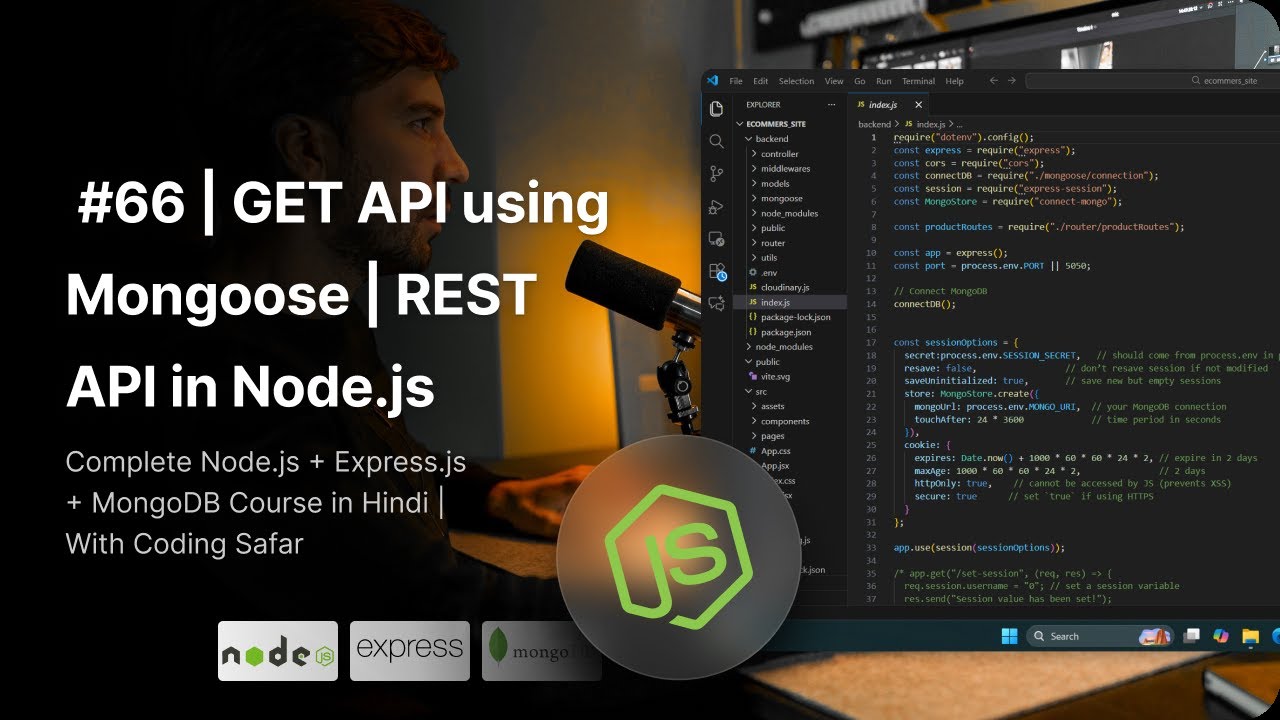 NodeJS Tutorial in Hindi #66 | GET API using Mongoose | REST API in ...