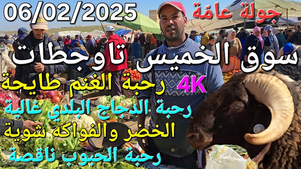 أثمنة الغنم والدجاج واللحوم والخضر سوق عين تاوجطات اليوم الخميس 06/02/2025