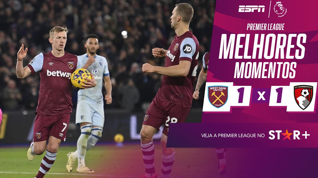 West Ham conta com gol de Ward-Prowse e busca o empate contra o Bournemouth pela Premier League