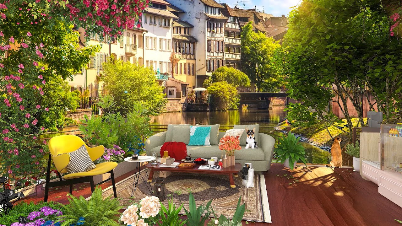 Calming Morning at Beautiful Cozy Terrace Coffee Shop Ambience w/ Exquisite Jazz Piano Music