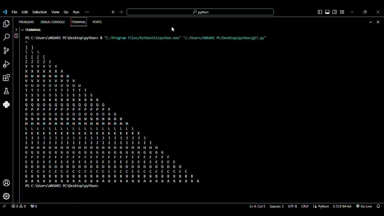How to make alphabet pattern coding using python 🎉🎉 #python #coding # ...