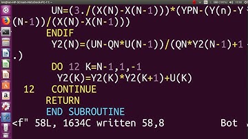 test run subroutine spline  p88-89 Numerical Recipes Fortran Version Press et al