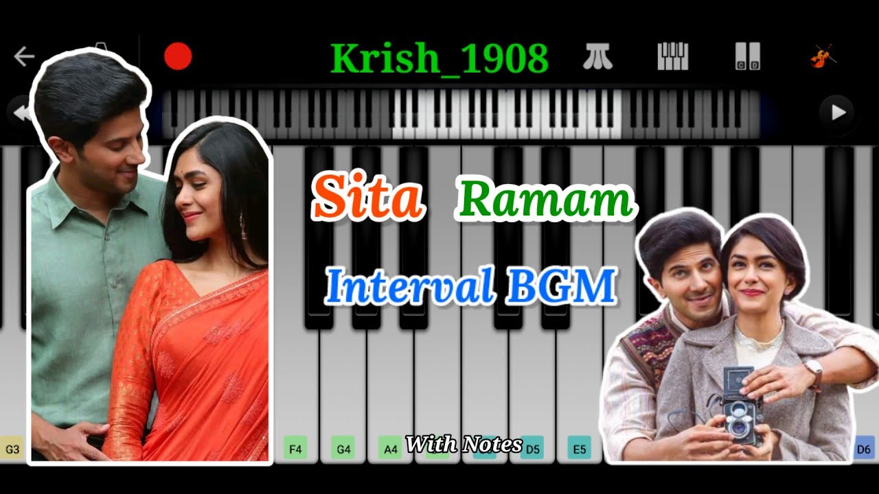 Sita Ramam Interval BGM with Notes Easy Piano Tutorial Krish_1908 YouTube